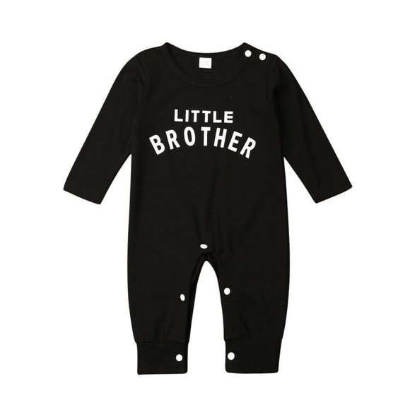 Infant Baby Boy Little Brother Romper Jumpsuit Bodysuit Winter Clothes Outfits Black 0-3 Months