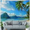 thumbnail image 4 of PRATYUS Ocean Beach Tapestry Tropical Seaside Island Palm Tree Waves Wall Tapestry Summer Hawaii Paradise Landscape Wall Hanging Wall Art for Living Room Bedroom Home Decor Painting, 4 of 6