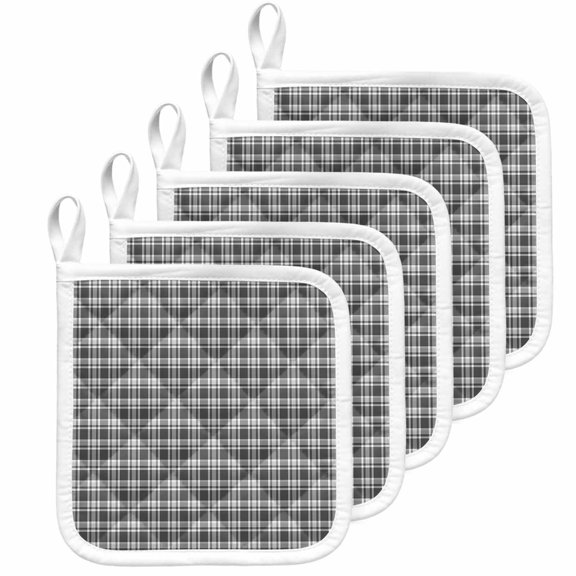 Geometric Lattice, Pot Holders for Kitchen Heatproof Potholder, 5 Pack Black Grey Classic Farmhouse Plaid Hot Pads Multipurpose Oven Pads Cloth Potholders Trivet for Cooking Baking