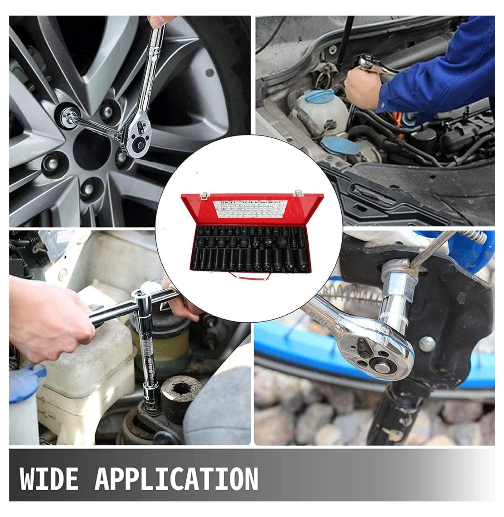 35PCS 1/2 Inch Drive Deep Impact Socket Set 6 Point Sockets Garage Workshop Tools Truck Repair Hand Tools 8-32MM