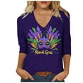 thumbnail image 2 of Aloohaidyvio Mardi Gras Clothing,Womens Mardi Gras T-shirt Printing V Neck Stitching 3/4 Sleeve Tops, Mardi Gras Shirts, 2 of 5