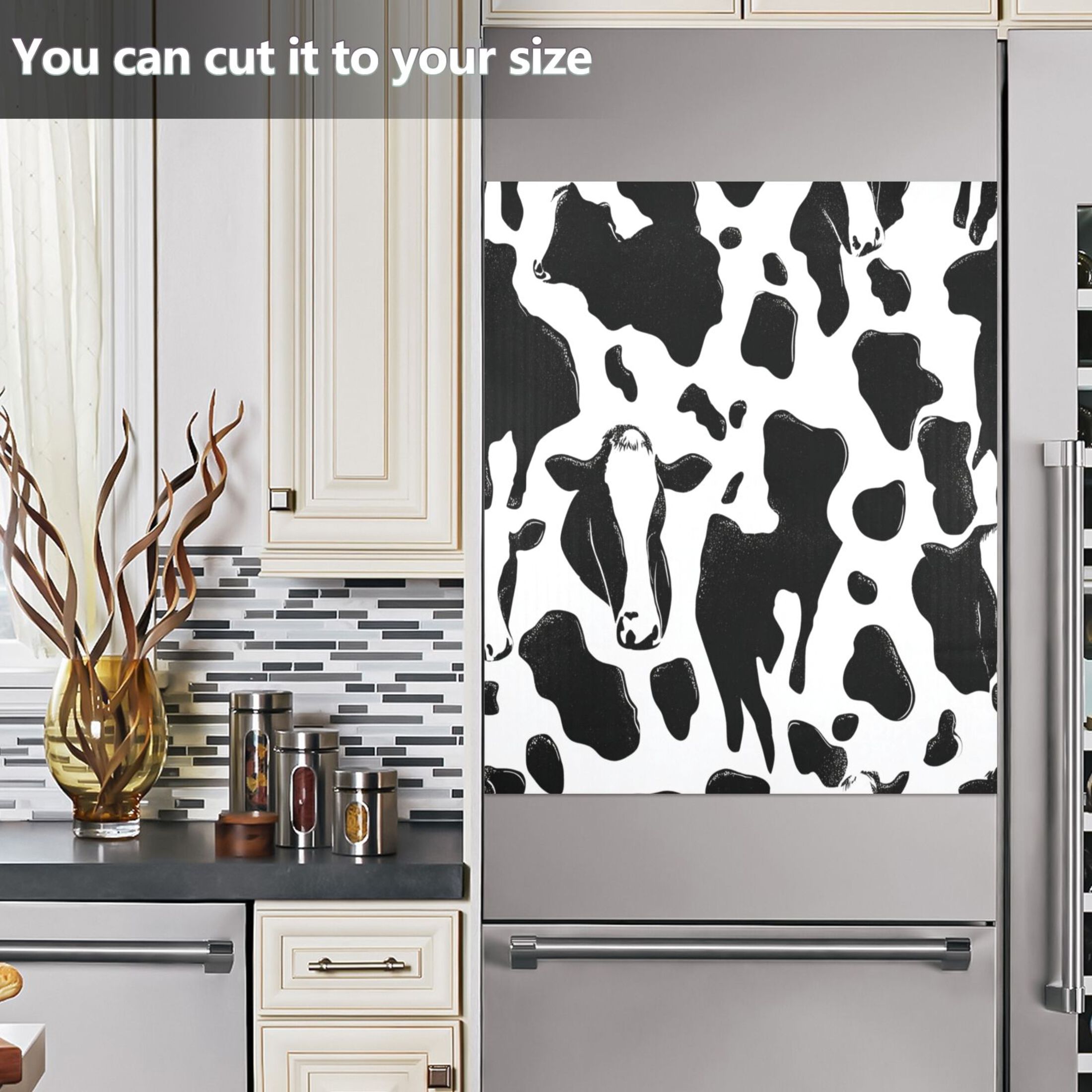 IAUYY Magnetic decorative sticker - 23x26 Inch PVC Refrigerator Decorative Cover, Removable DIY Art for Kitchen Appliances Cow Pictures