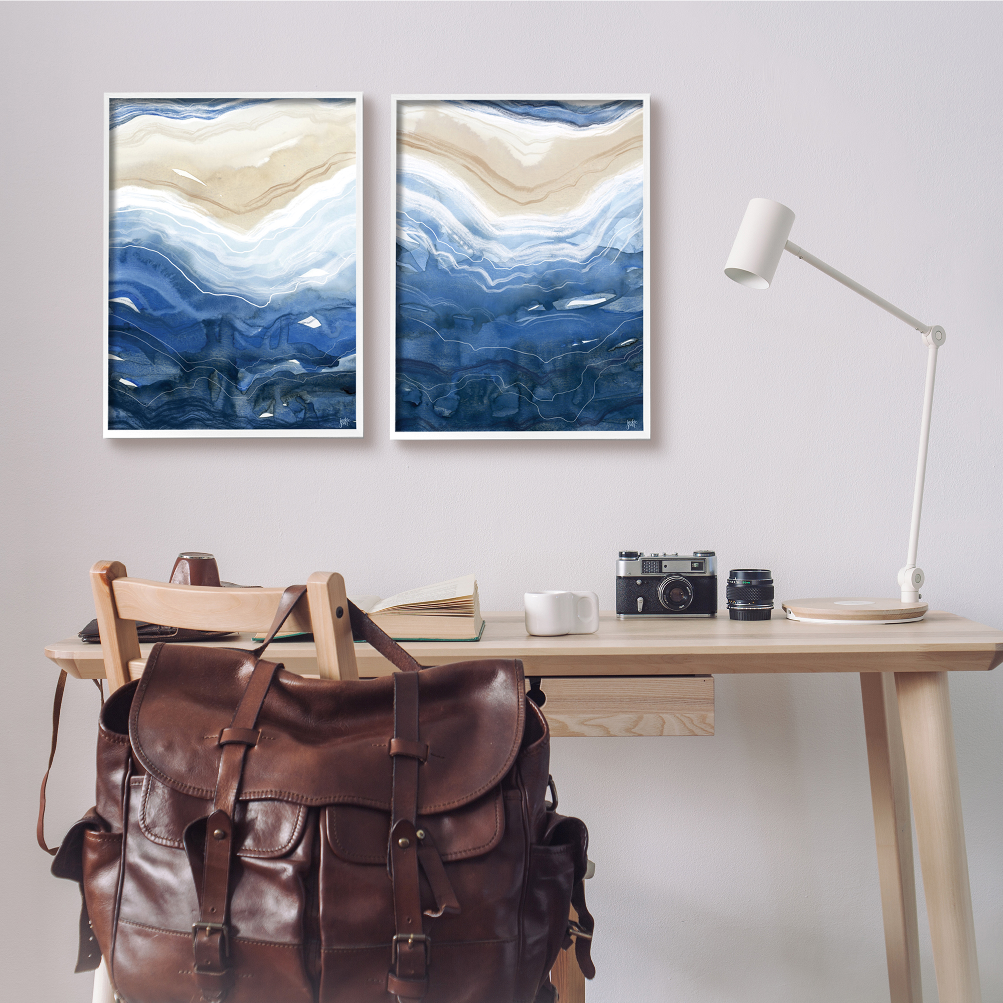 Stupell Indtries Abstract Ocean Geode Landscape By Blue Beige Lines,16 x 20,Design by Jackie Quigley