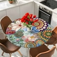 thumbnail image 2 of Round Table Cover 45-54 Inch Boho Floral Waterproof Reusable Table Cloth Round Fitted Vinyl Tablecloth with Elastic Edged for Parties Outdoors, Bohemia Colorful Mandalas Botanical Flower, 2 of 6