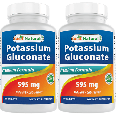2 Pack Best Naturals Potassium Gluconate Supplement 595 mg 250 Tablets