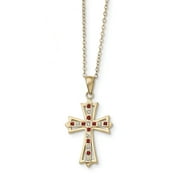 SS Diamond Mystique Gold-plated Dia. & Ruby 18in Cross Necklace (Weight: 2.16 Grams, Length: 18 Inches)