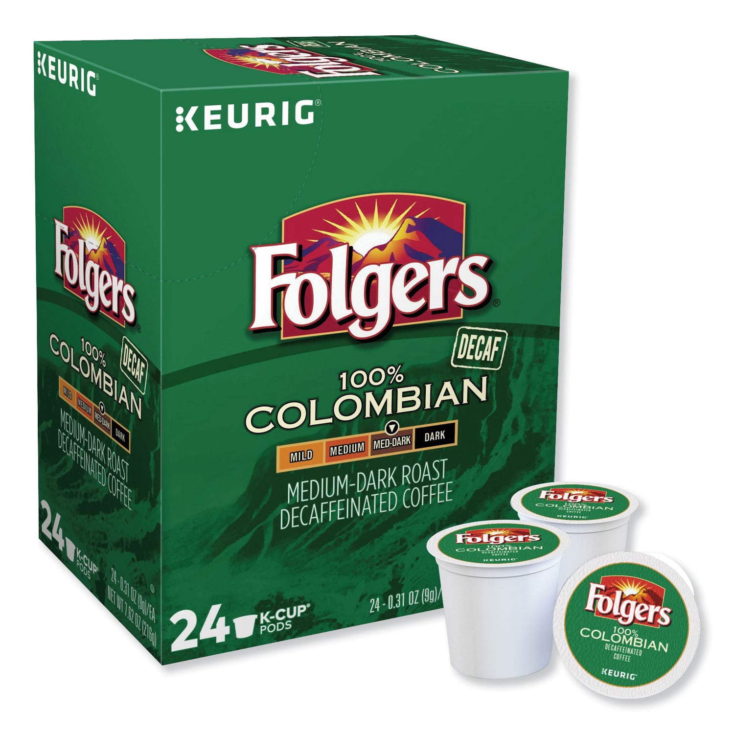 Folgers 100 Percent Colombian Decaf Single Serve K-Cup Pods For Keurig Brewers, 96 Count