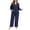 Navy, variant on NAYTOAO Plus Size 2 Piece Semi Formal Pant Set, V Neck Long Sleeve Shirred Cuff Top with Stretchy Elastic Waist Wide Leg Pants