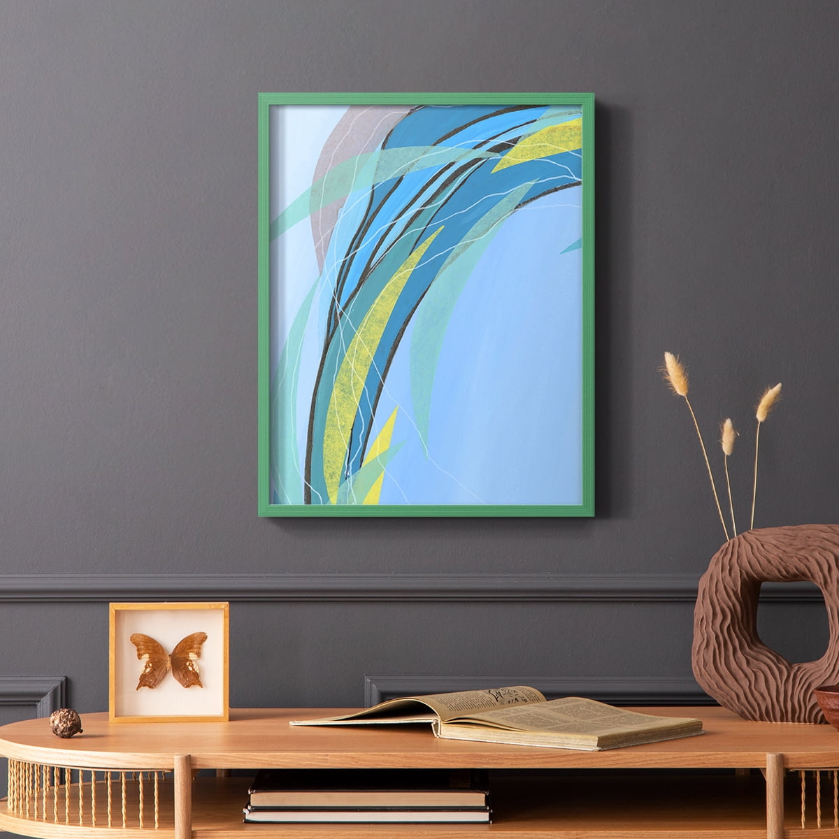 Circulating Flow III Framed Print in Green Solid Wood Framed Print No Nail Hanging