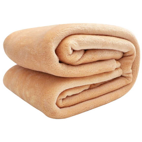 FOMIYES Lightweight Soft Flannel Blanket in Khaki Coral Fleece, Cozy Throw for Home, Bed, Couch, and Travel