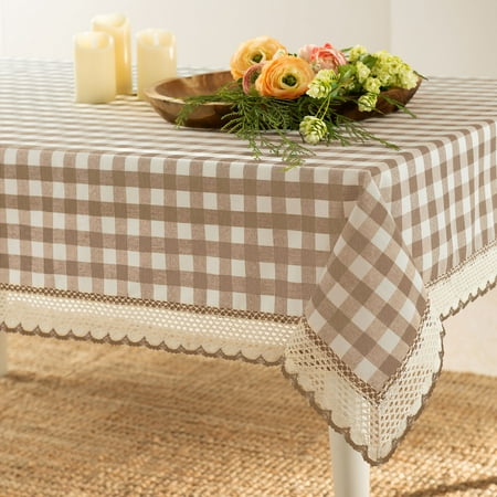 

PowerSellerUSA Dining Table Cloth Elegant Buffalo Plaid Cloth for Dining Room or Kitchen Classic Farmhouse Country Decor Plaid Gingham Checkered Design Table Cloth Taupe 60 W x 84 L