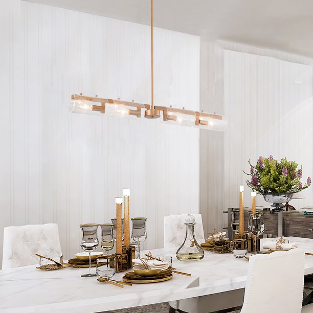 Velus Modern Gold Metal Linear Chandelier Ceiling Pendant for Kitchen