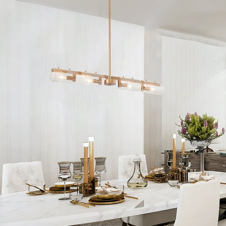 

Velus Modern Gold Metal Linear Chandelier Ceiling Pendant for Kitchen Island Dining Living Room - L34.6 * W3.5 * H3.9