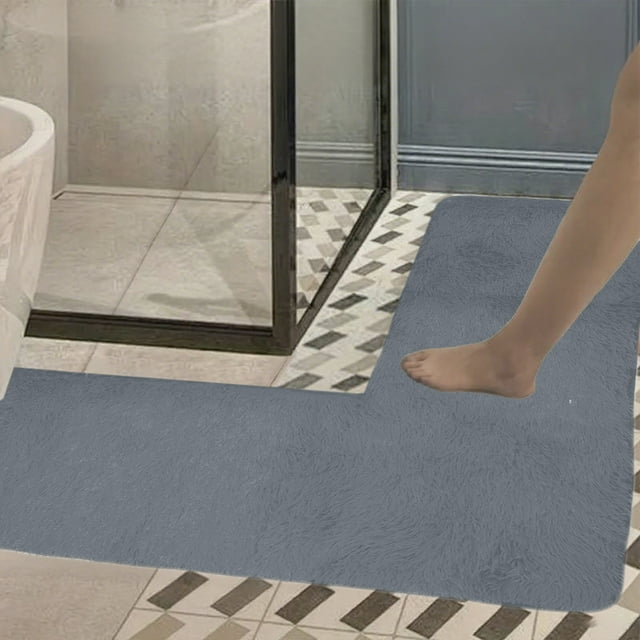 Plush L Corner Bathroom Rug Mat 47x47in Absorbent Velvet Fleece Memory Foam Non-Slip Black Gray Red Yellow Brown Washable Carpet Mats for Kitchen Bath Tub Shower
