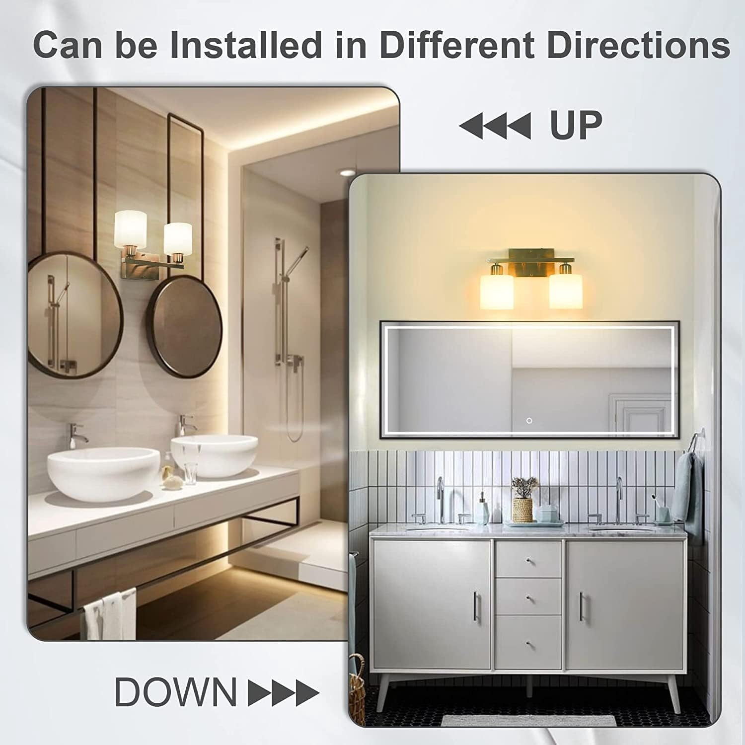 Hansang Bathroom Vanity Light Fixture Over Mirror with Brushed Nickel, Modern 2-Light Wall Sconces Lighting for Bedroom, Decor White Glass Shades,E26 Base Bathroom Light Fixtures