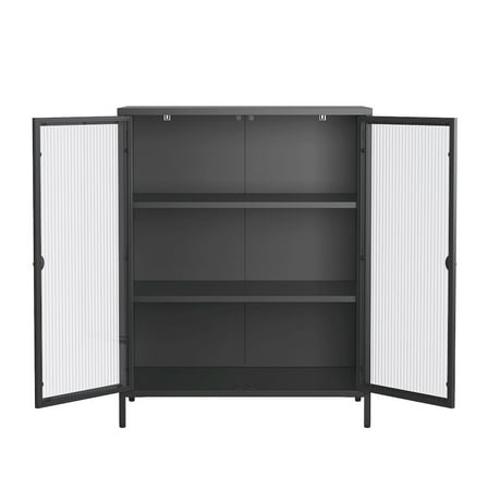 Glamour Home 40.04-inch Black Two Door Storage Cabinet Fluted Clear Doors and Gold Handles