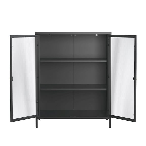 Glamour Home 40.04-inch Black Two Door Storage Cabinet Fluted Clear Doors and Gold Handles