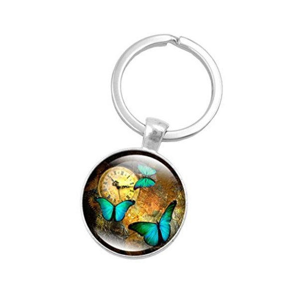 Vintage Butterfly Keyring Made of Gemstone Metal Keychain Glass Insect Animal Keychain Women Girls