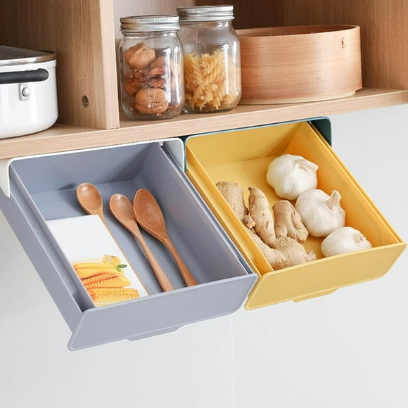 Under Cabinet Drawer Pullout for Spice Under Desk Drawer Pullout with Self Adhesive Tape Gray white L