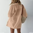 thumbnail image 4 of Women's 2 Piece Summer Outfits Long Sleeve Cutout Button Down Shirts Shorts Cotton Trendy Oversized Loose Lounge Set, Khaki, S, 4 of 7