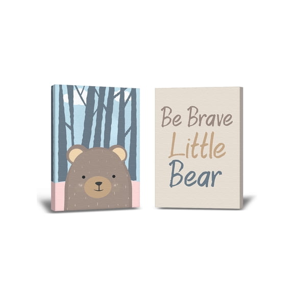 Awkward Styles Be Brave Little Bear Cute Quotes for Children Bear Framed Art Cute Girls Room Wall Art Motivational Quotes Art for Kids Little Bear Canvas Poster Decor Baby Boy Room Decor Set of 2