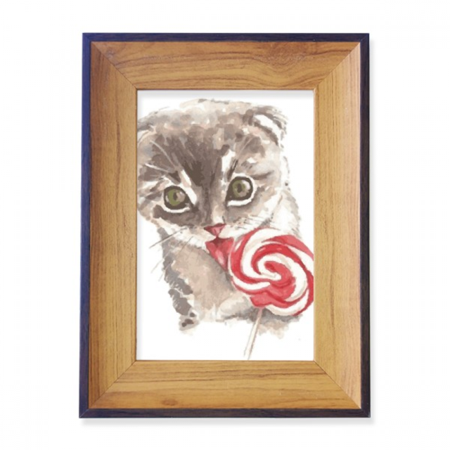 Little Cat Lollipop Watercolor Animal Photo Frame Exhibition Display Art Desktop Painting