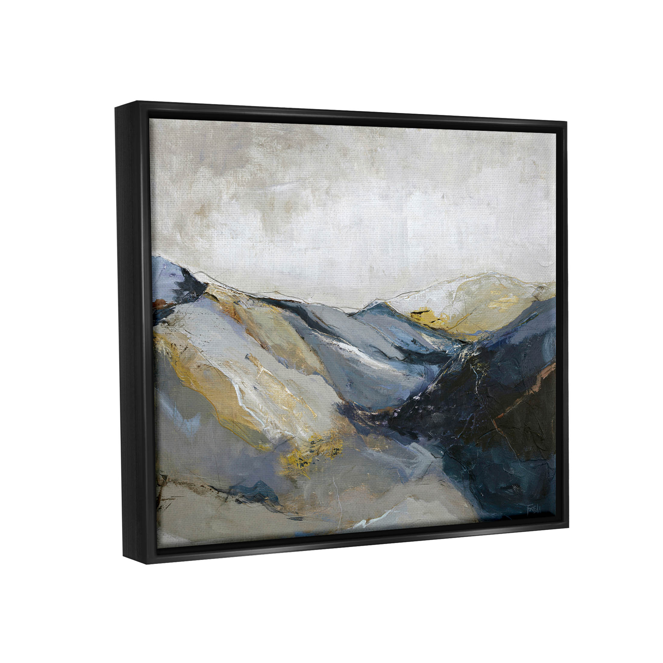Stupell Industries Abstract Mountain Peaks Landscape Painting Jet Black Floating Framed Canvas Print Wall Art, Design by Design Fabrikken