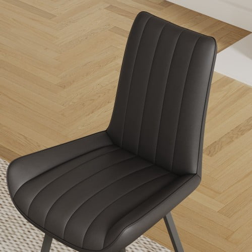 Set of 2 Black PU Leather Dining Chairs, Modern Breathable Kitchen Chairs with Metal Legs