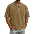 thumbnail image 2 of Domuza Corduroy Henley Shirts for Men Casual Short Sleeve Button Solid Top 2026 Summer Fashion Soft Comfy Loose Fit T Shirts Khaki M, 2 of 4