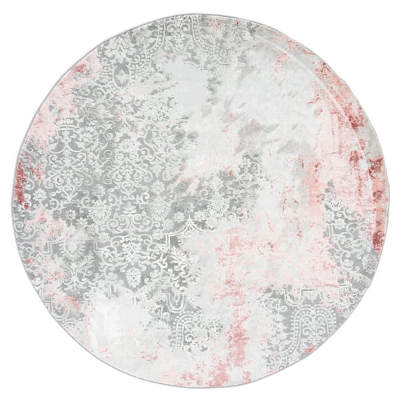 SAFAVIEH Meadow Derbhile Medallion Area Rug, Light Grey/Pink, 5' x 5' Round