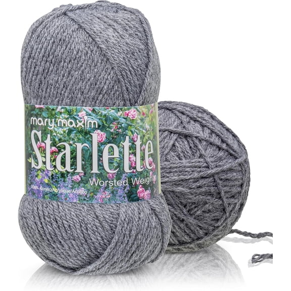 Mary Maxim Starlette Crochet and Knitting Yarn, Acrylic Worsted Weight Yarn 4, Medium Grey