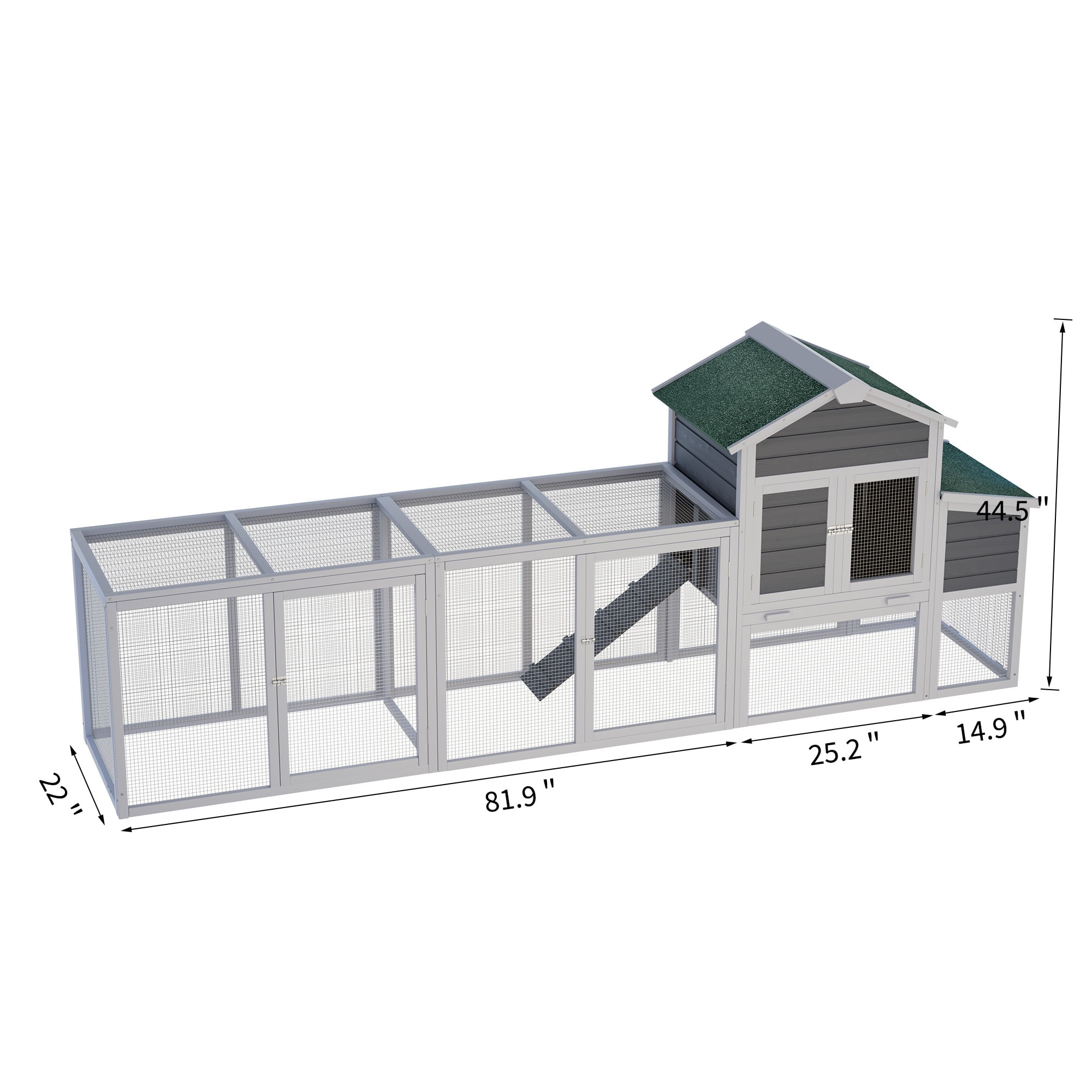 122" Large Gray Wood Chicken Coop Hen House Pet Rabbit Hutch Wooden Pet Cage Backyard with Nesting Box