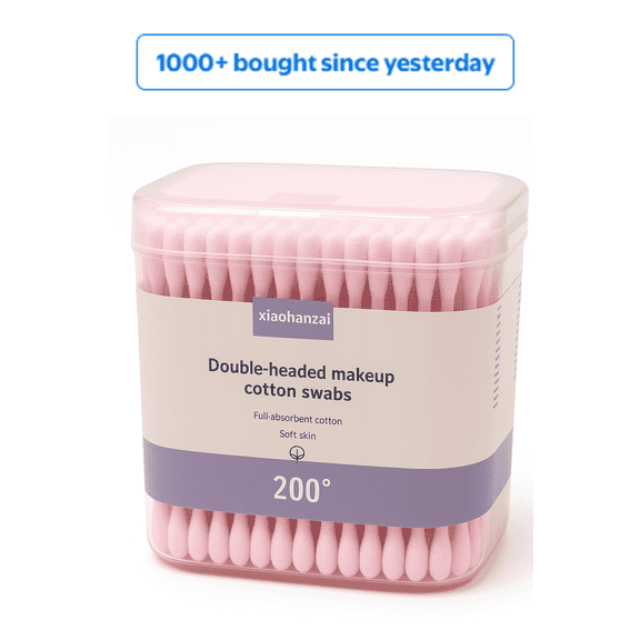 Double-Headed Makeup Cotton Swabs, 200 Count – Soft, Flexible & Full Absorbent Cotton, Gentle on Skin, Dual Tip Q Tips for Makeup & Cleaning