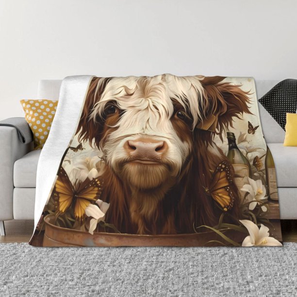 Balery Butterfly Cow Barrel Manta de Franela con Dibujo, Lujo Ultra Suave y Cálido, Antipelusa y Resistente a las Arrugas para Cama, Sofá, Camping -50"x40"