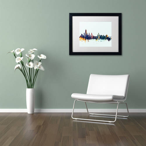 Trademark Fine Art "Albany New York Skyline Blue" Canvas Art by Michael Tompsett, White Matte, Black Frame
