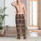 thumbnail image 2 of Balery khaki coffee plaid Pantalones de pijama para hombre, pijama ultraligero, pantalón de descanso-Large, 2 of 6