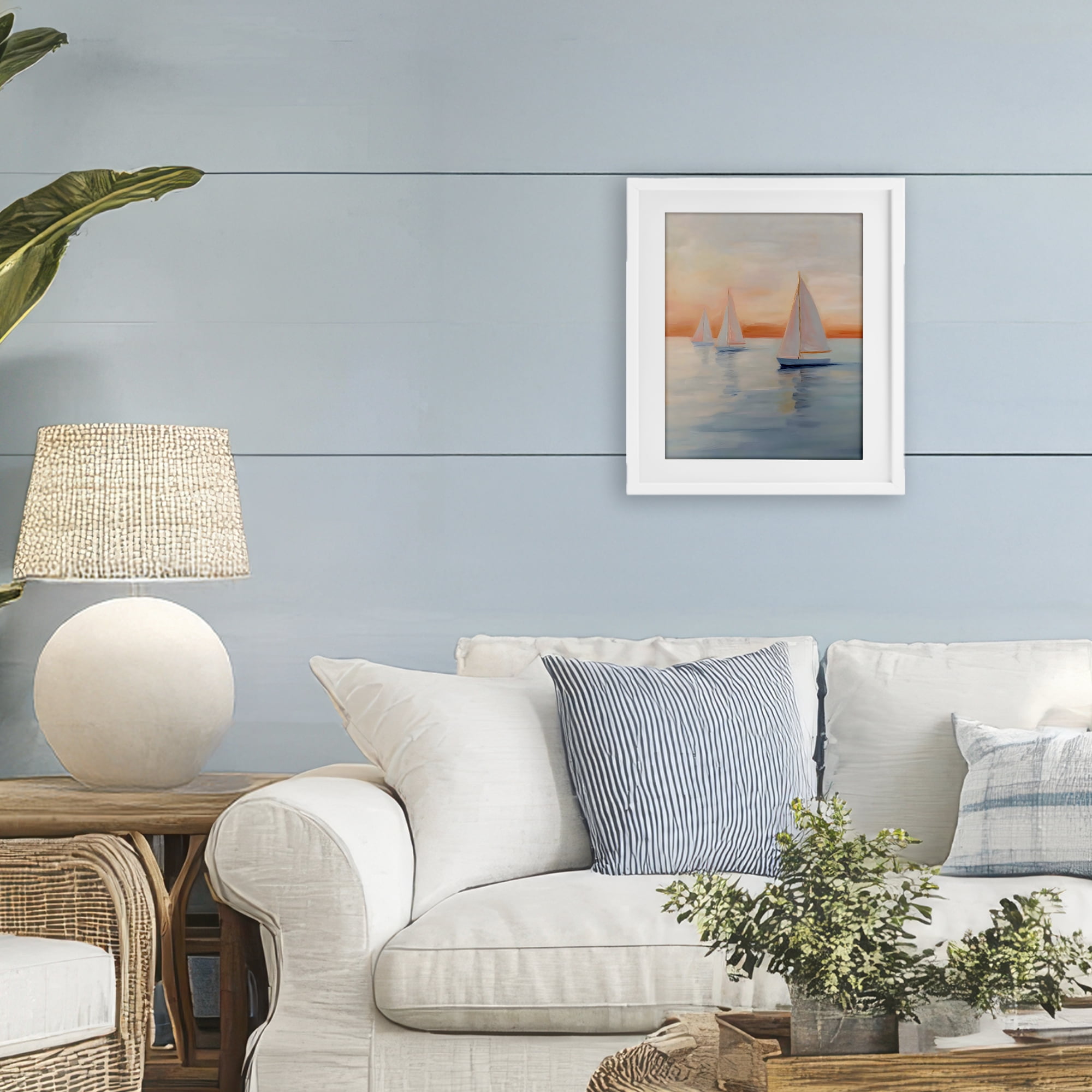 Stupell Industries Sunset Sailboats Over Calm Sea White Framed Print Under Glass, design by Creative Studio