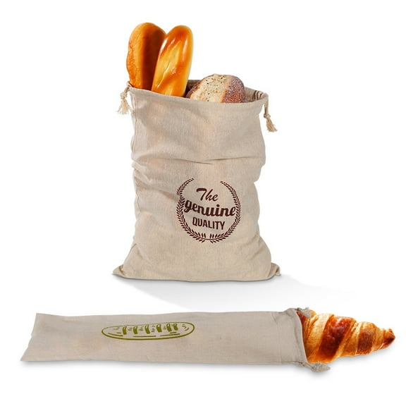 Natural Linen Bread Bags 2Pack 100% Flax Linen for Homemade Bread Reusable Food Storage Bags Reusable Bread Bags for Large Loaf Bakery & Baguette