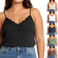 thumbnail image 7 of aohooy Camisole Tops for Women Plus Size Spaghetti Strap Lace Trim V Neck Cami Summer Casual Sleeveless Going Out Y2K Tank Top Beige,XXXL, 7 of 7