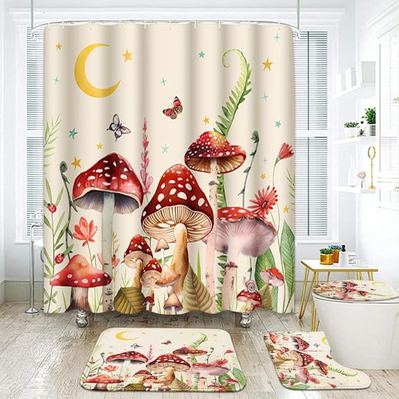 Blue Orange Gamepad Bathroom Sets with Shower Curtain and Rugs and Accessories, Game Funny Black Shower Curtain Sets, Kids Boy Shower Curtains for Bathroom Decor 4 Pcs