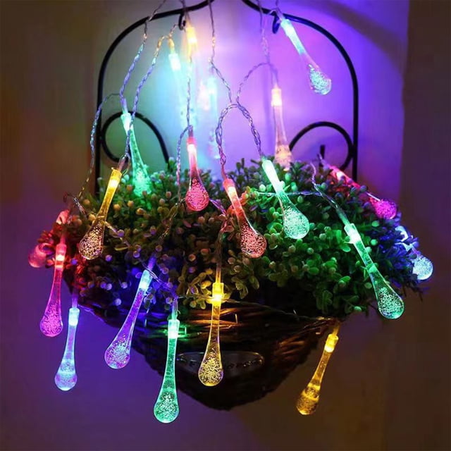 196.85 Inch Solar Water Droplet LED Light String - 20 Battery-Powered Outdoor Garden Lights for Camping & Tents