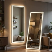 QUIOCOZY 64"x21" LED Lighted Full Length Mirror, Wall Mounted Hanging Body Mirror with Aluminum Frame, Dimmable 3-Color Lighting for Bedroom, Dressing Room, Cloakroom