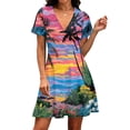 thumbnail image 4 of Hawaiian Dresses for Women V-Neck Floral Print Short Sleeve Elegant Flowy Midi Fashion Dress Casual Summer Beach Sundress, 4 of 5