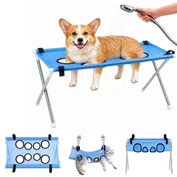 Blue Dog Grooming Hammock Stand,Dog Shower Chair | Pet Washing Station, Ear Cleaning, Bathing Use, Foldable Design, Secure Strap