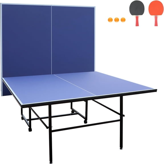 HooKung 9ft Table Tennis Table, Foldable Ping Pong Table sets, 0.5'' Thick for Indoor with Net, 2 Table Tennis Paddles and 3 Balls