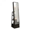thumbnail image 3 of 360° Rotating Standing Jewelry Cabinet with Full Length Mirror Lockable Black MDF Jewelry Armoire Organizer with Interior Lighted Mirror Storage Drawers, 3 of 10