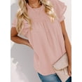 thumbnail image 3 of Weardear Womens Crewneck Tops Lace Crochet Pom Pom Shirt Flowy Short Sleeve Casual Shirts Blouses Tops, 3 of 5