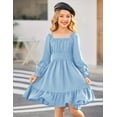 thumbnail image 5 of Oudiya Girls Tie Back Long Sleeve Dress Ruffle Hem Off Shoulder Elegant Casul Fall Dress 6-14 Years, 5 of 8