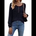 thumbnail image 3 of Suéter Abotonado para Mujer, Suéteres de Punto de Otoño, Camisetas de Larga, Camisetas Tipo Túnica con Cuello Redondo Negro M, 3 of 8
