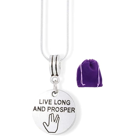 Live Long and Prosper Text Charm Snake Chain Necklace